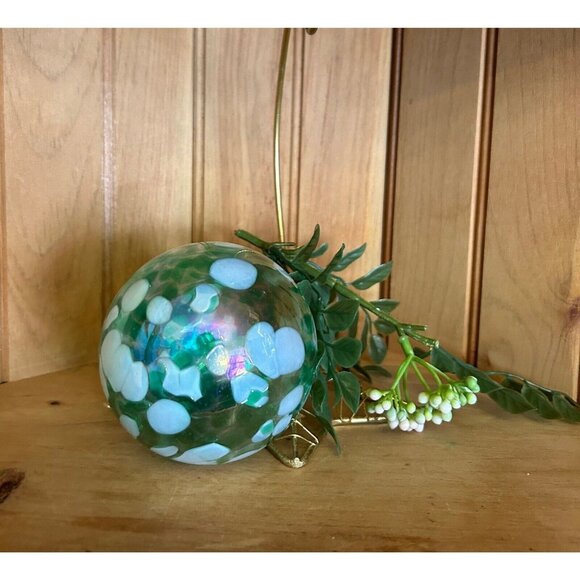 Vintage Handblown Glass Orb Christmas Ornament Green Holiday Decor - Picture 3 of 4